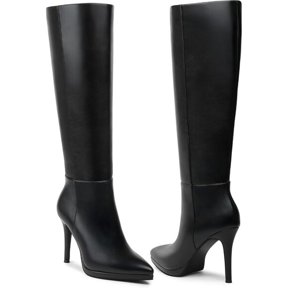 ⚡ Women's Black Classic Stilettos Heel Pointed Toe platform Boots High Heel - Picture 3 of 6